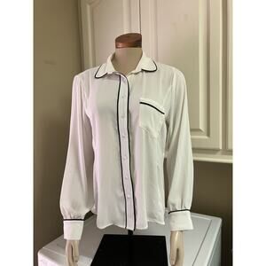 Ashley Stewart Cream Blouse with Black Piping